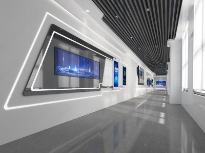 现代科技U形展厅3D模型下载